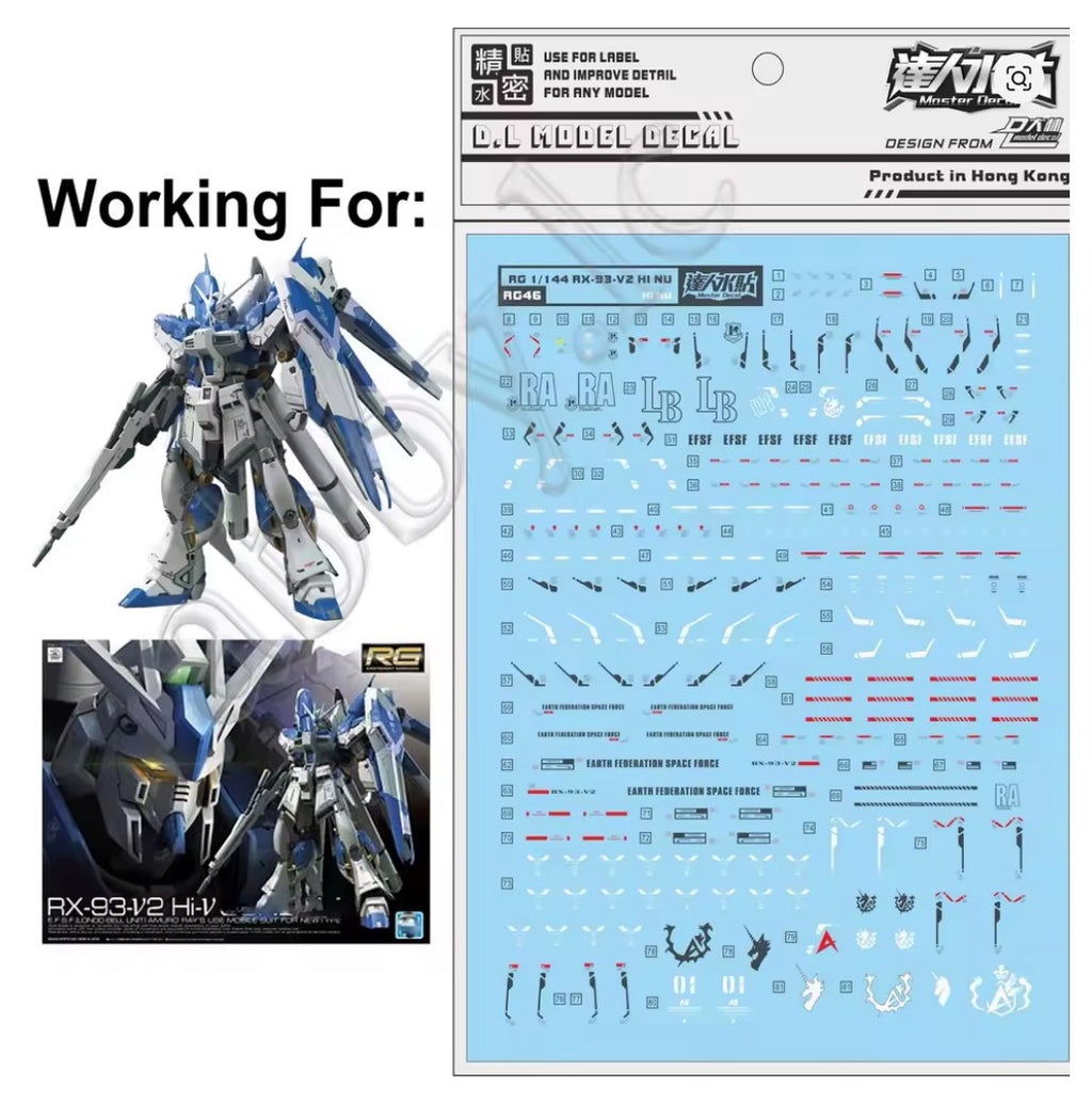 Decals Water Slide para RG Hi-Nu Gundam RX-93-v2